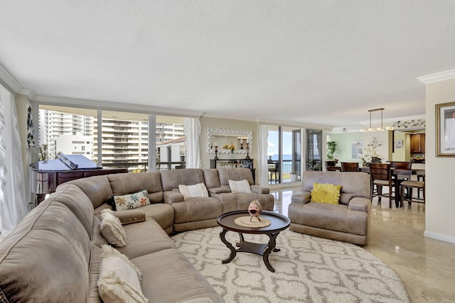 living room featuring ornamental molding