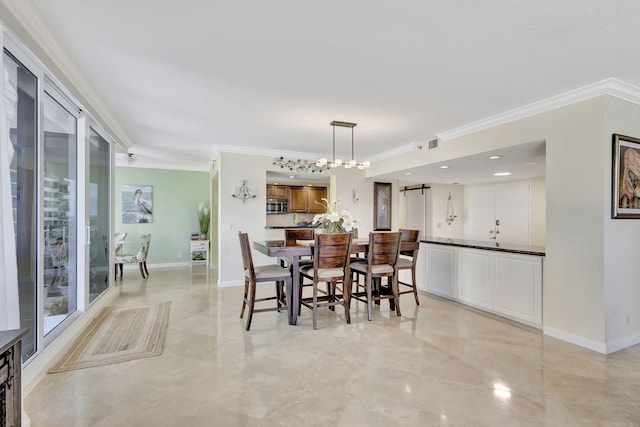 dining room with ornamental molding