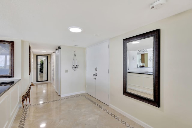 hallway with a barn door