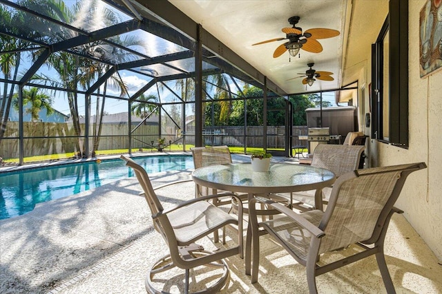 view of pool featuring a lanai and a patio