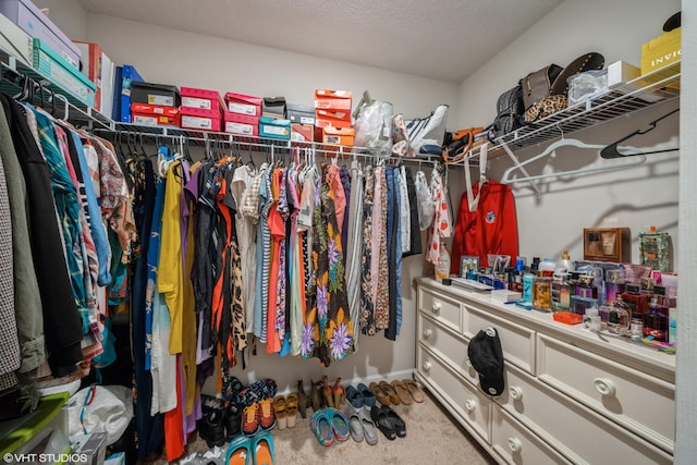 walk in closet with carpet floors