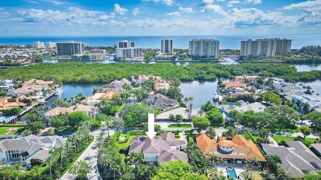 bird's eye view featuring a water view