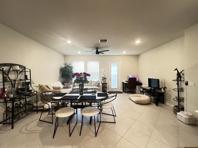 dining area featuring ceiling fan