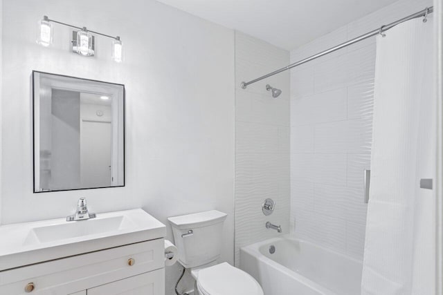 full bathroom with shower / tub combo, vanity, and toilet