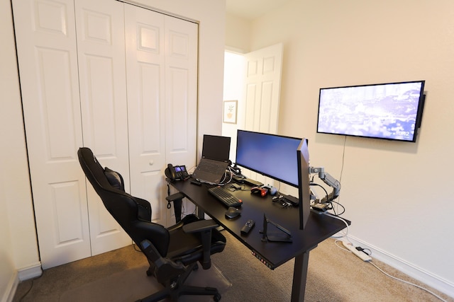 view of carpeted home office