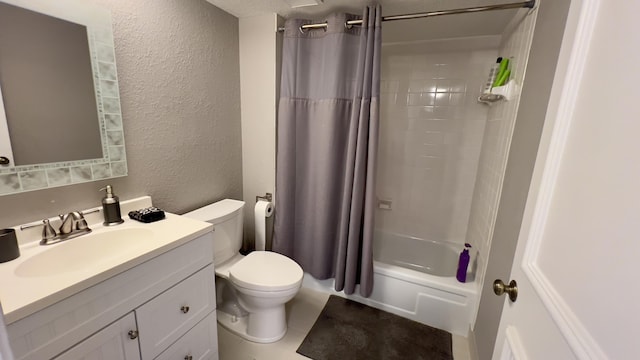 full bathroom featuring tile patterned flooring, vanity, shower / bath combo, and toilet