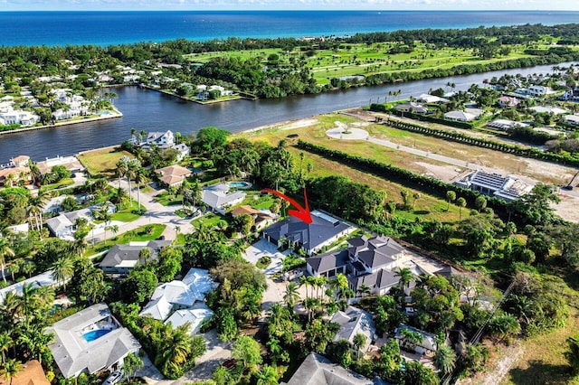 aerial view with a water view