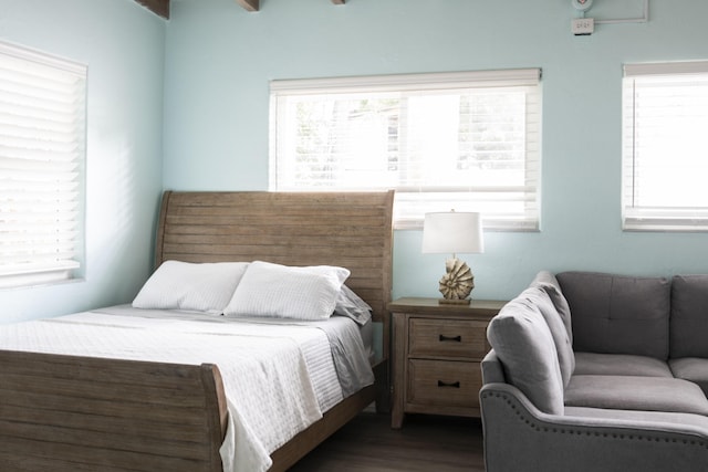 bedroom featuring dark hardwood / wood-style flooring and multiple windows