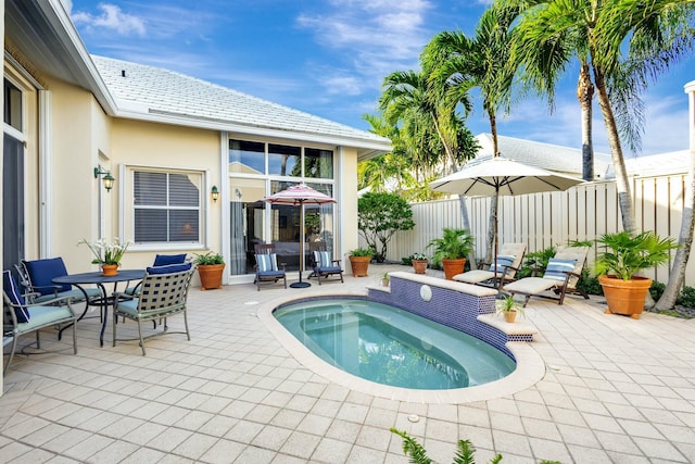 view of pool with a jacuzzi and a patio