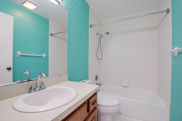 full bathroom with tile patterned flooring, vanity, toilet, and shower / washtub combination