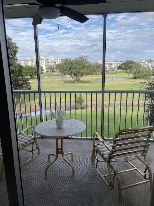 balcony with ceiling fan