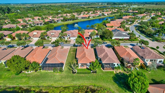 bird's eye view featuring a water view