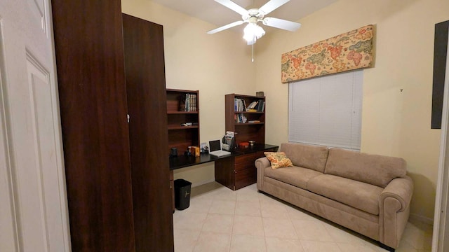 office area with ceiling fan