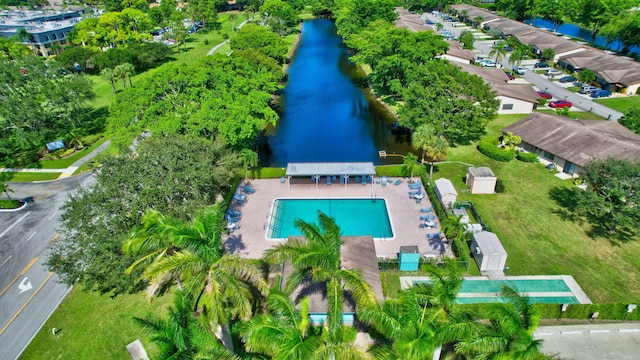 aerial view featuring a water view