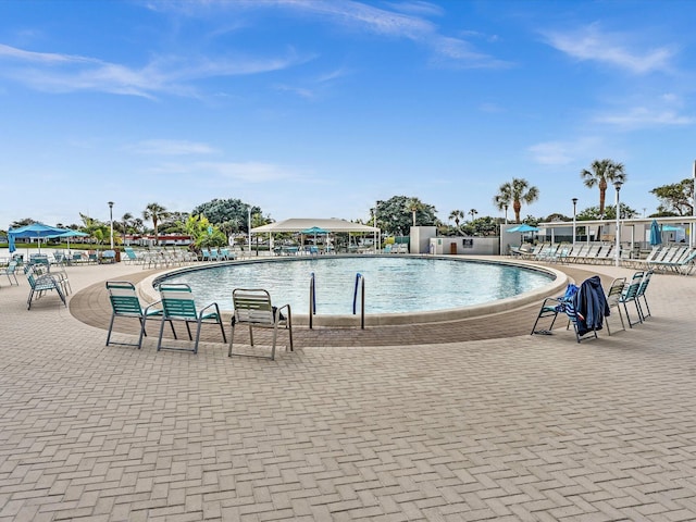 view of swimming pool with a patio area