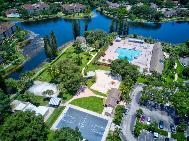 drone / aerial view featuring a water view