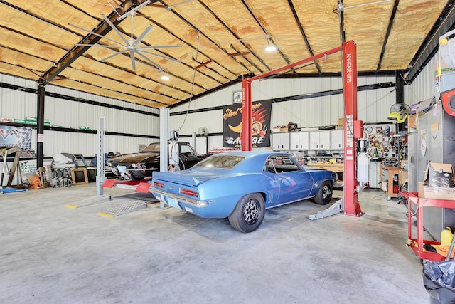 garage with a workshop area