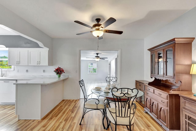 dining room featuring light hardwood / wood-style floors and ceiling fan