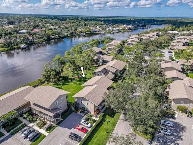 aerial view featuring a water view