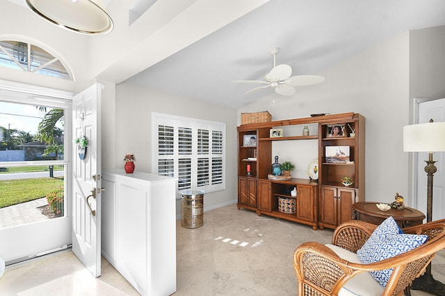 interior space featuring ceiling fan