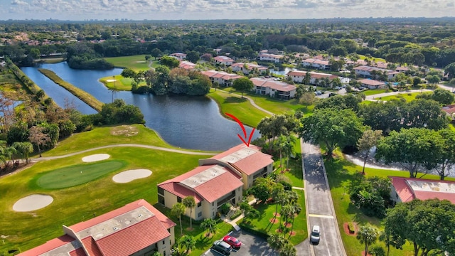 aerial view featuring a water view