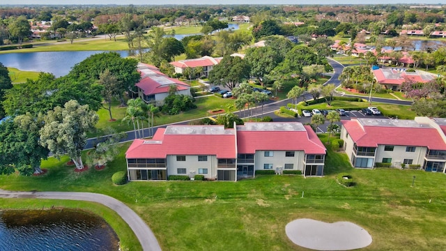 aerial view with a water view