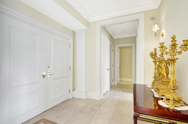 hallway with crown molding