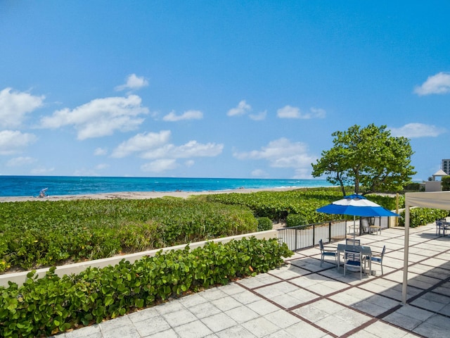 property view of water with a beach view