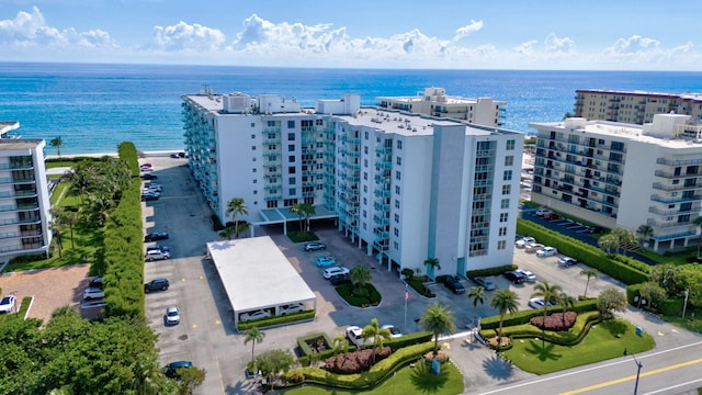 aerial view featuring a water view