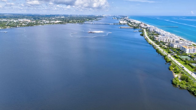 bird's eye view featuring a water view