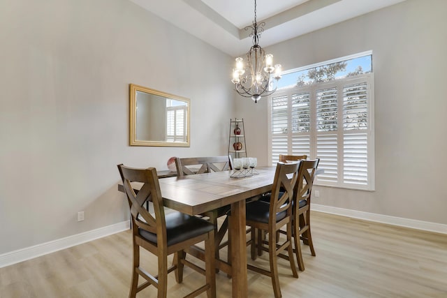 dining room featuring light wood-type flooring and a notable chandelier