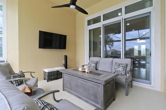 view of patio / terrace featuring ceiling fan and an outdoor hangout area