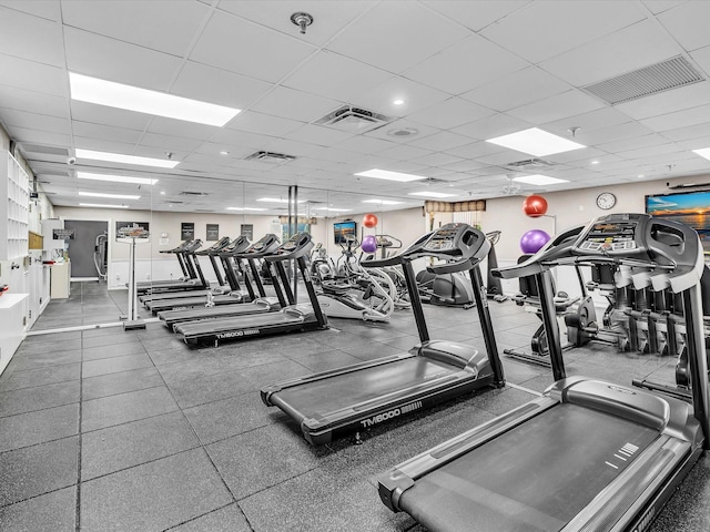 gym with a drop ceiling