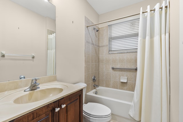 full bathroom featuring vanity, toilet, and shower / bath combo with shower curtain