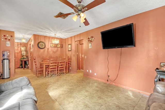 living room with ceiling fan