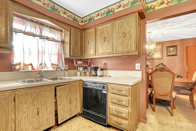 kitchen with dishwasher, light tile patterned flooring, and sink