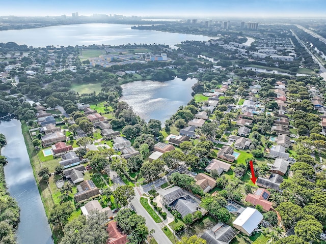 bird's eye view featuring a water view