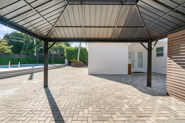 view of patio featuring a gazebo and french doors