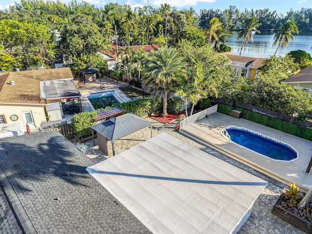 aerial view with a water view