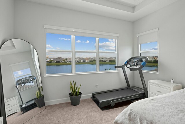 bedroom with light colored carpet, connected bathroom, a spacious closet, and a closet