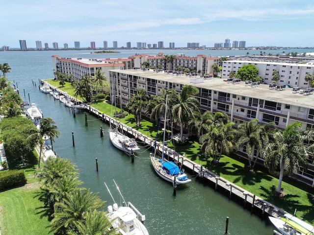 bird's eye view featuring a water view