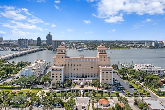 aerial view featuring a water view