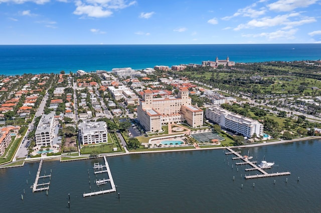 aerial view featuring a water view