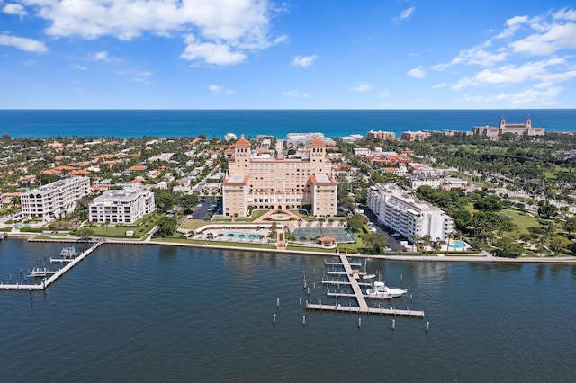 aerial view with a water view