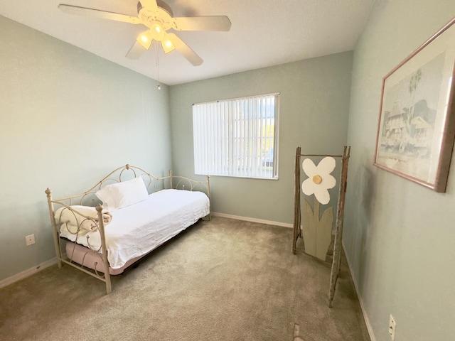 bedroom with carpet flooring and ceiling fan