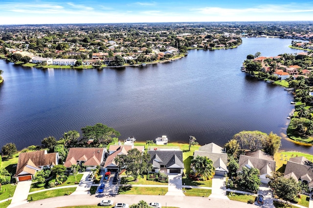 aerial view with a water view