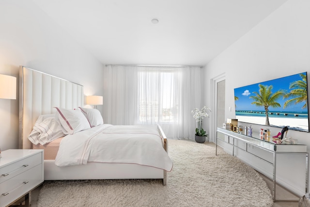 bedroom with light colored carpet