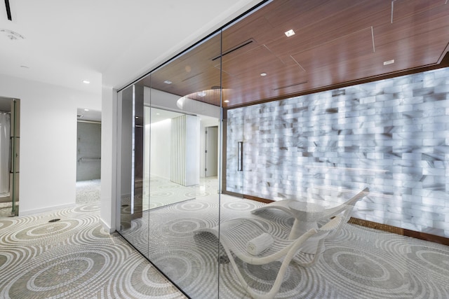 interior space featuring wood ceiling