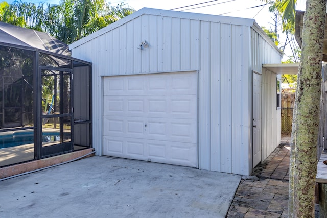 garage with a swimming pool