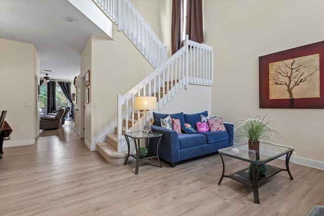 living room with light hardwood / wood-style floors